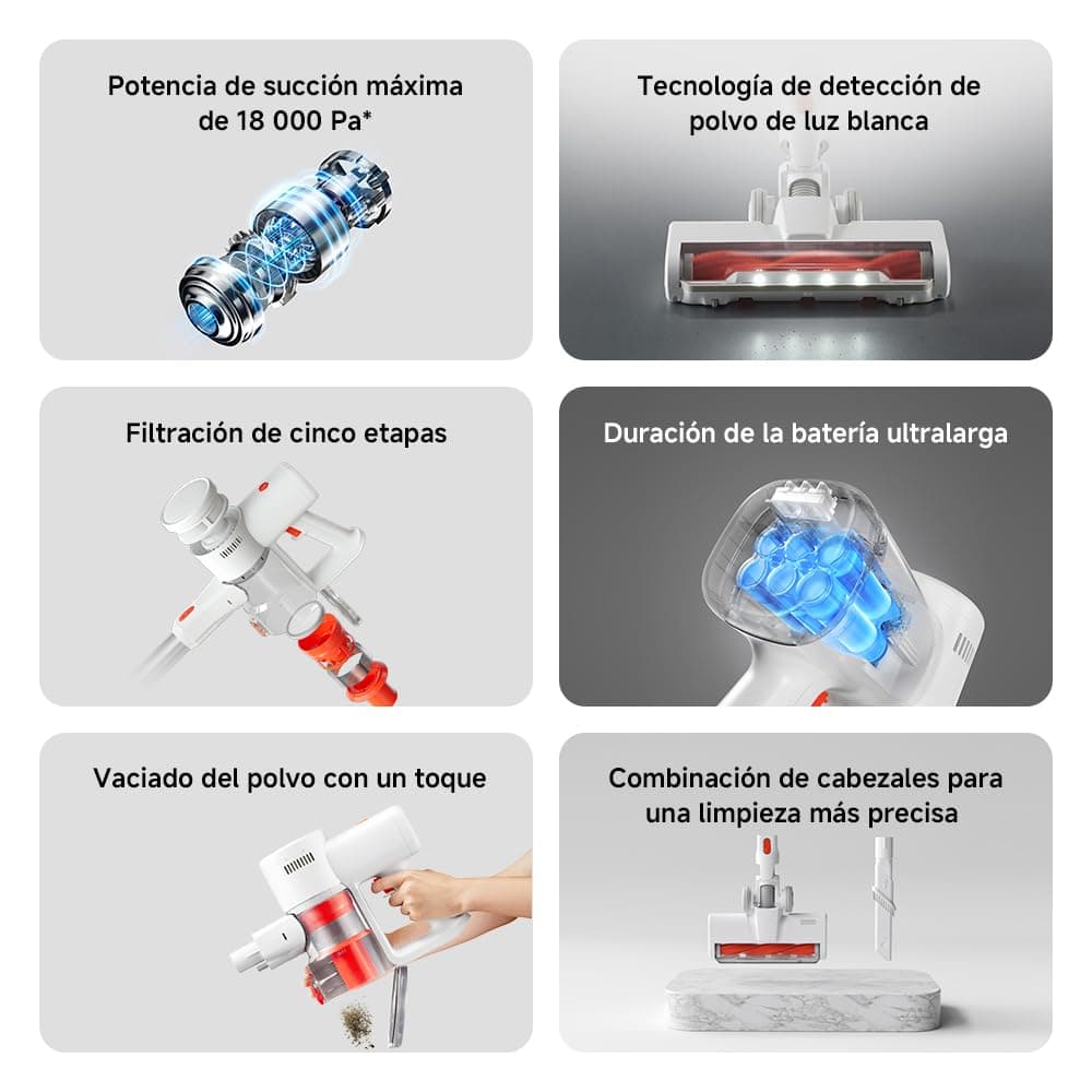 XIAOMI G20 Lite Potencia 18 kPa, hasta 40 min autonomía, Aspirador inalámbrico detección Polvo luz Blanca, Juego de Cabezales 2 en 1, Vaciado un Toque, Limpieza Huecos sofás y teclados de Ordenador — view 3