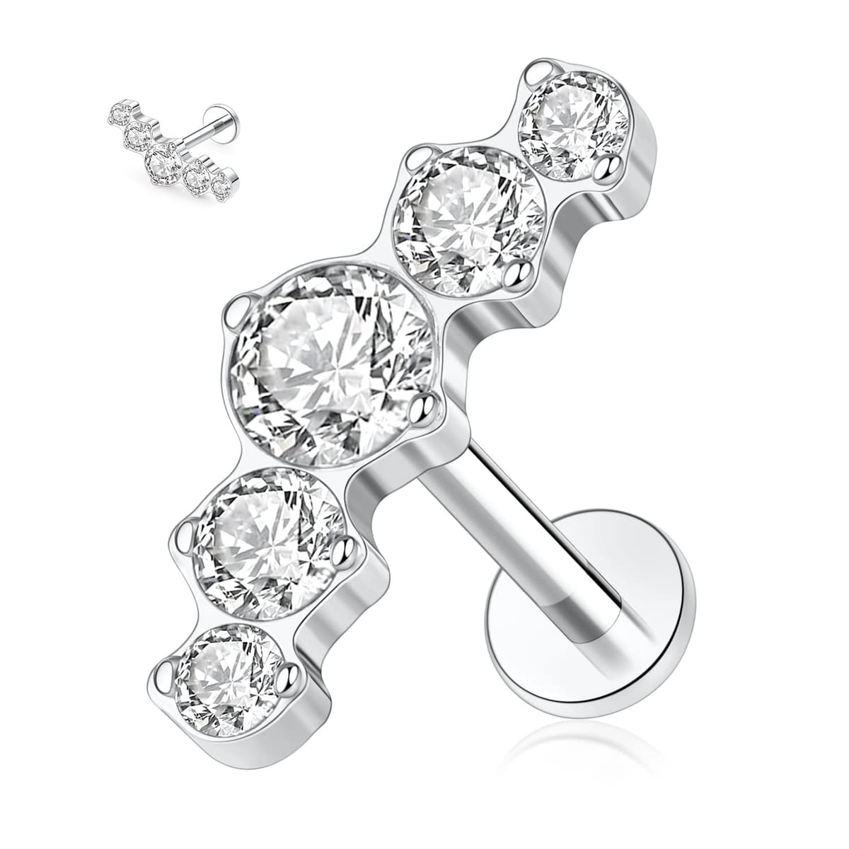 hengkaixuan 16G Titanium Labret Studs - Internally Threaded Flatback - Unisex - Silver - Piercing Jewellery — view 27