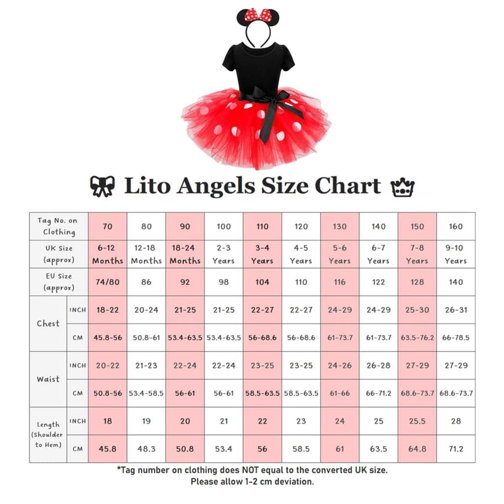 Lito Angels Disfraz de Carnaval Ratona Mouse para Niña con Orejas de Ratón Aro de Pelo, Vestido de Tul Falda Tutu con Lunares, Talla 3-4 años (etiqueta de tela 110), Rojo — view 7