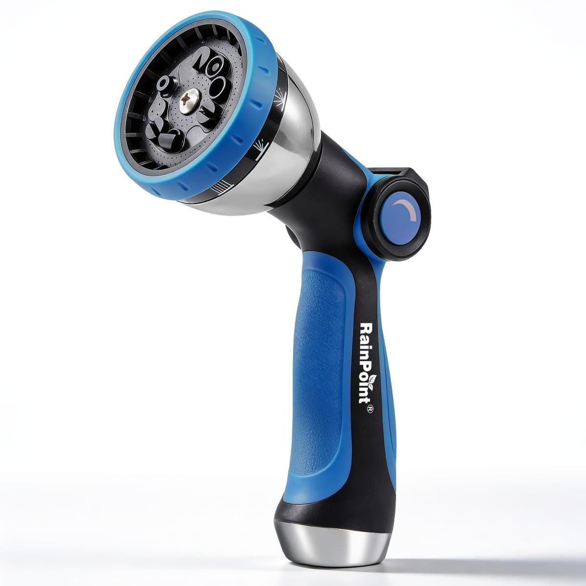 RAINPOINT Spray Nozzles for Garden Hose - 10 Spray Patterns Garden Hose Nozzle with Adjustable Flow Control for Watering Plants, Washing Cars,Washing Pets, Thumb Control (Blue) — view 2