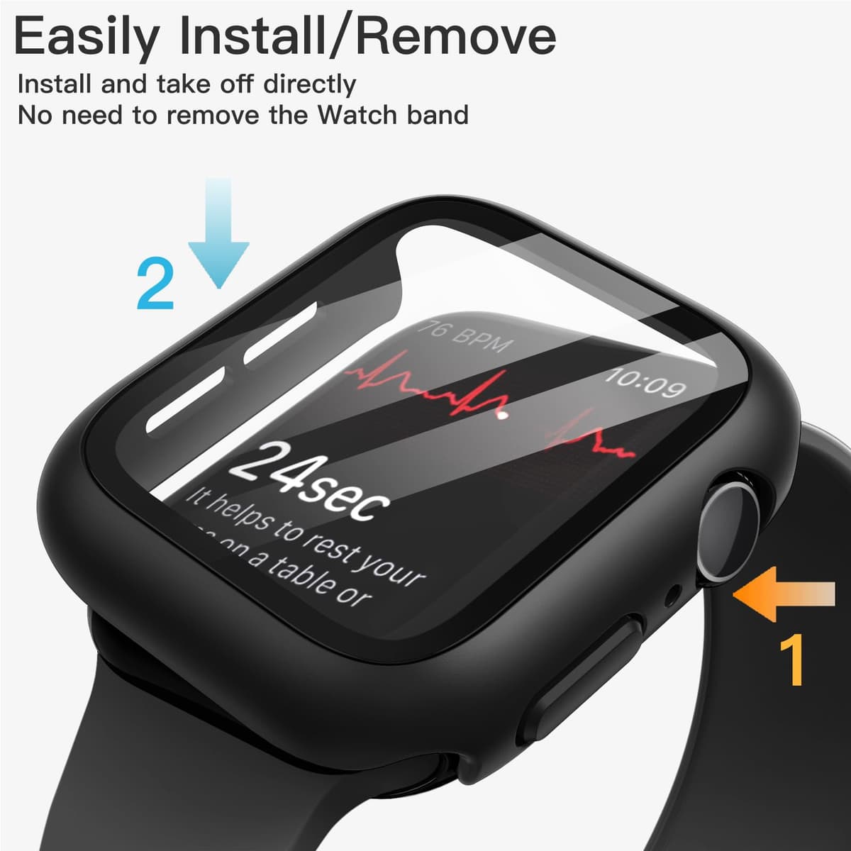 JETech Case with Screen Protector for Apple Watch Series 11/10 46mm, Overall Protective Cover, Built-in Tempered Glass Film High Sensitivity, 2 Pack (Black) — view 4