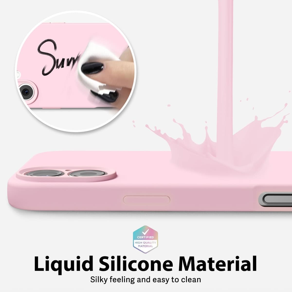 oakxco for iPhone 17 Pro Max Phone Case Liquid Silicone, Cute Thin Slim Grip Soft Rubber Gel for Women Men, Smooth Matte TPU Plain Solid Color Girly Simple Case with Camera Cover, Light Pink — view 728