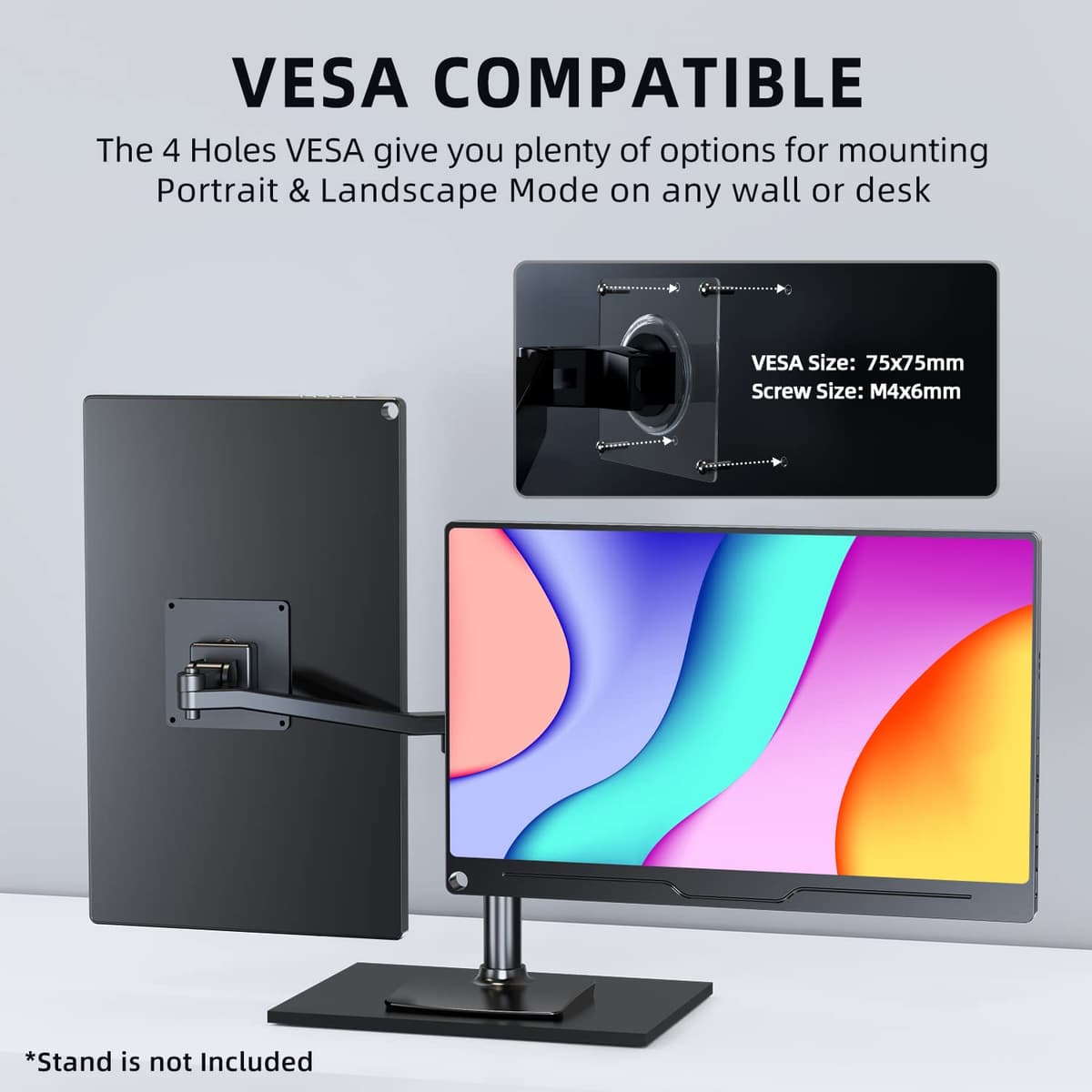 UPERFECT Monitor portátil 15.6 Pulgadas 1920 x 1080 Full HD IPS Pantalla Mate Eye-Care con HDMI USB C para Laptop PC Macboo Teléfono Móvil PS4/5 Switch con Cover Protettiva, Compatible con VESA — view 4
