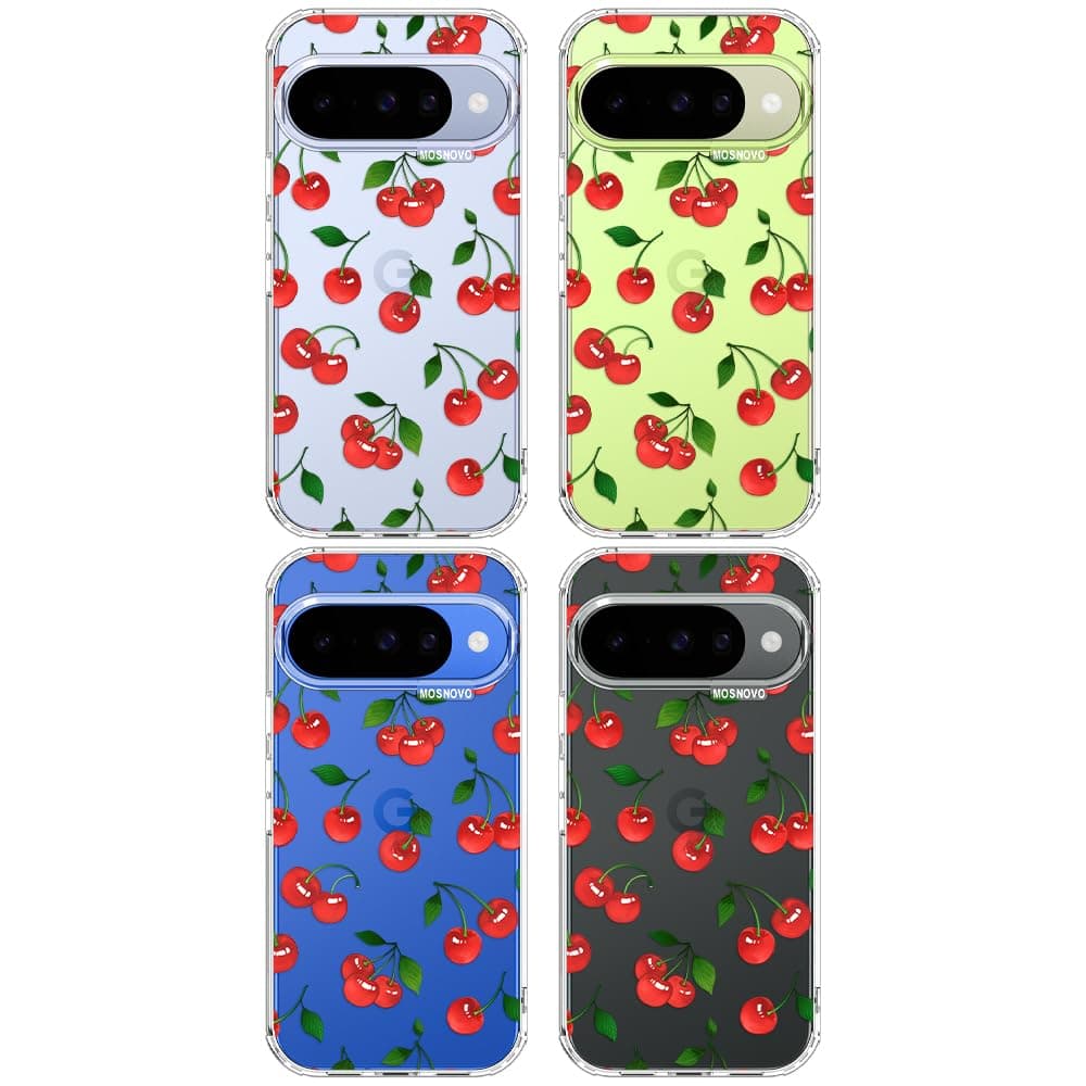 MOSNOVO Case for Google Pixel 10 & Pixel 10 Pro, [Buffertech 6.6ft Military-Grade Drop Protection] [Anti Peel Off Tech] Clear TPU Bumper Phone Case Cover Design - Cute Cherry — view 3
