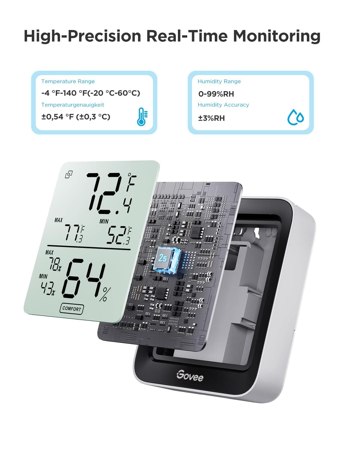 Govee Room Thermometer Hygrometer, Bluetooth Digital Indoor Humidity Meter with Smart Alert and Data Storage, Temperature Monitor for Baby Greenhouse — view 4
