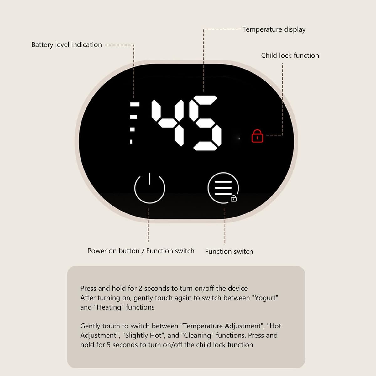 Baby Food Heating Bowl Rechargeable Smart Temperature Control Stainless Steel Portable for Porridge and Purees Travel Use (Milk Apricot) — view 3