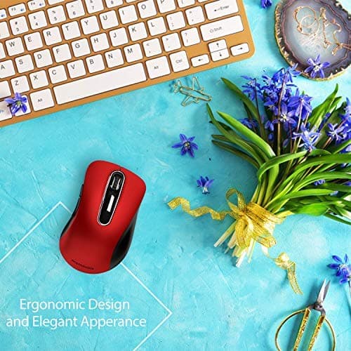 memzuoix 2.4G Wireless Mouse, 1400 DPI Mobile Optical Cordless Mouse with USB Receiver, Portable Computer Mice for Laptop, PC, Desktop, MacBook, 5 Buttons, Red — view 5