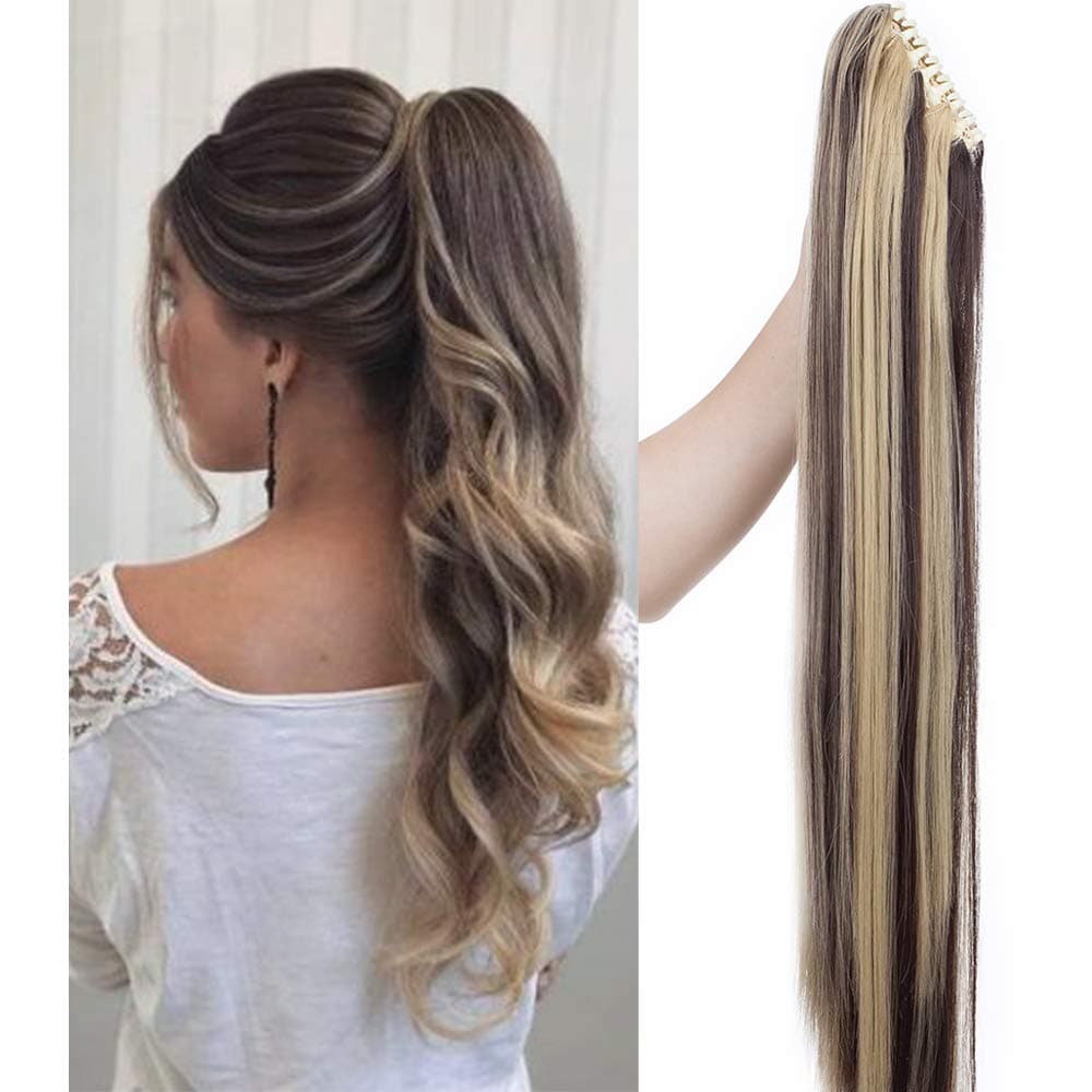 17"(43cm) SEGO Ponytail Long Synthetic Hair Looks Natural [Red Brown/Orange] Clip in Hair Extensions Curly Tail Ponytail Extension (90g) — view 41