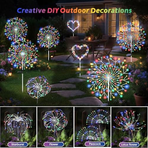 SpaseMaxxx Solar Garden Lights Outdoor, 210 Led & 8 Modes Solar Firework Lights Decorative Waterproof Solar Fairy Fireworks Sparklers Light for Outside Yard Pathway Walkway Balcony Patio Decor,4Pack — view 5