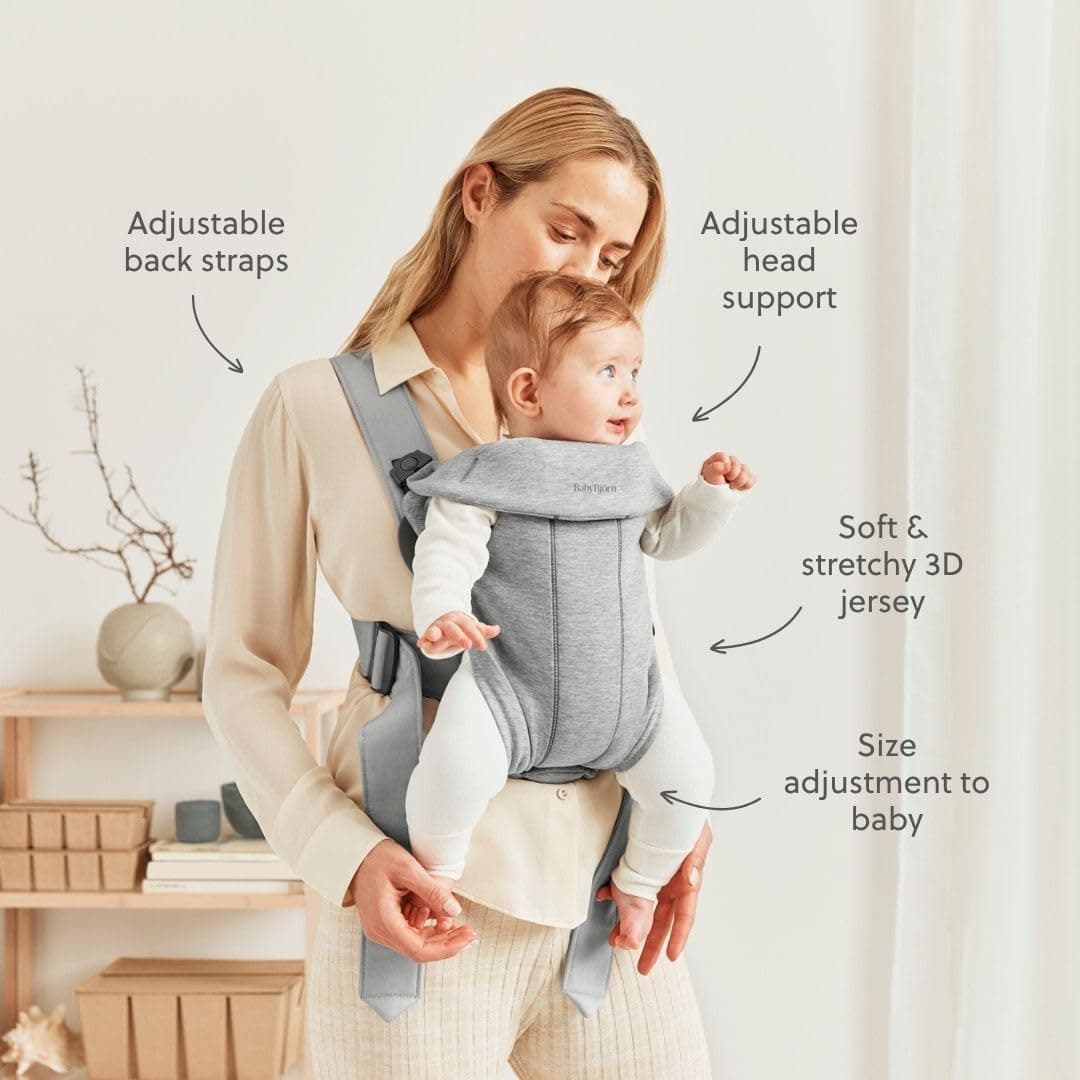 BABYBJÖRN Mochila Porta Bebé Mini, 3D Jersey, Gris Claro — view 2