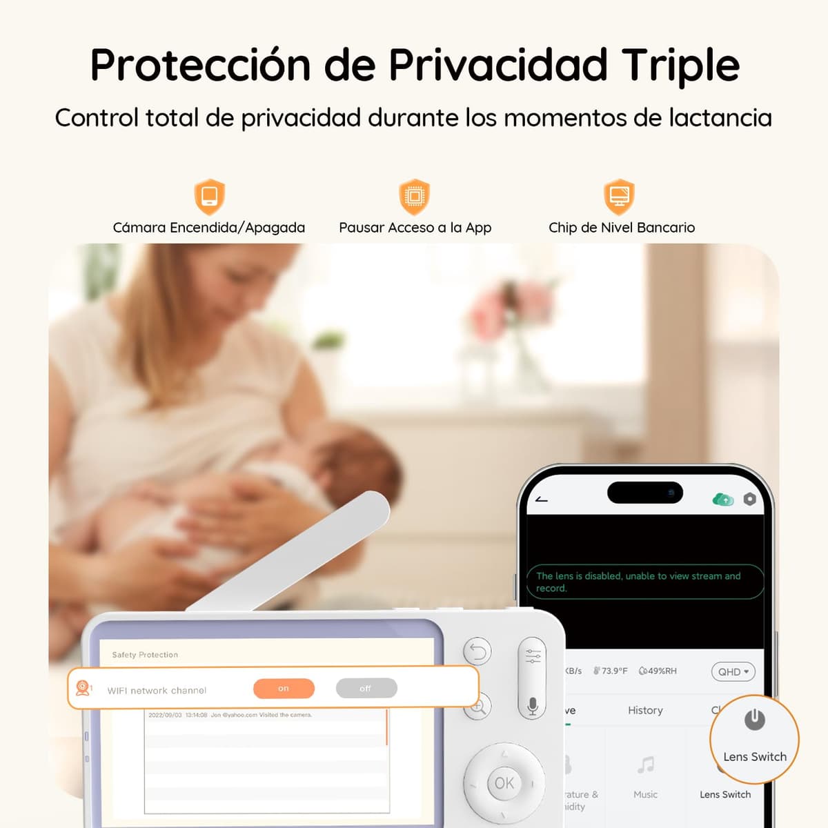 BOIFUN 2026 Cámara Vigilancia Bebé 2K (3MP) con WiFi y App Móvil, Visión Nocturna sin Luz, Vigilabebés con Pantalla de 5”, Cámara 360°, Detección de Movimiento y Llanto, Audio Bidireccional, Zoom 4X — view 5