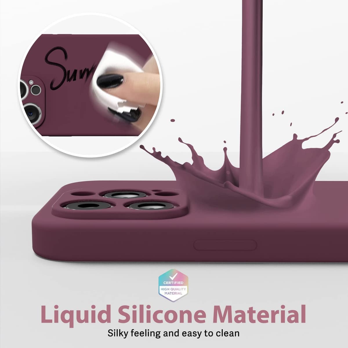 oakxco for iPhone 14 Pro Max Phone Case Liquid Silicone, Cute Thin Slim Soft Rubber TPU Plain Smooth Gel Cover for Women Girl, Matte Solid Protective & Shockproof, Burgundy Plum Wine — view 4