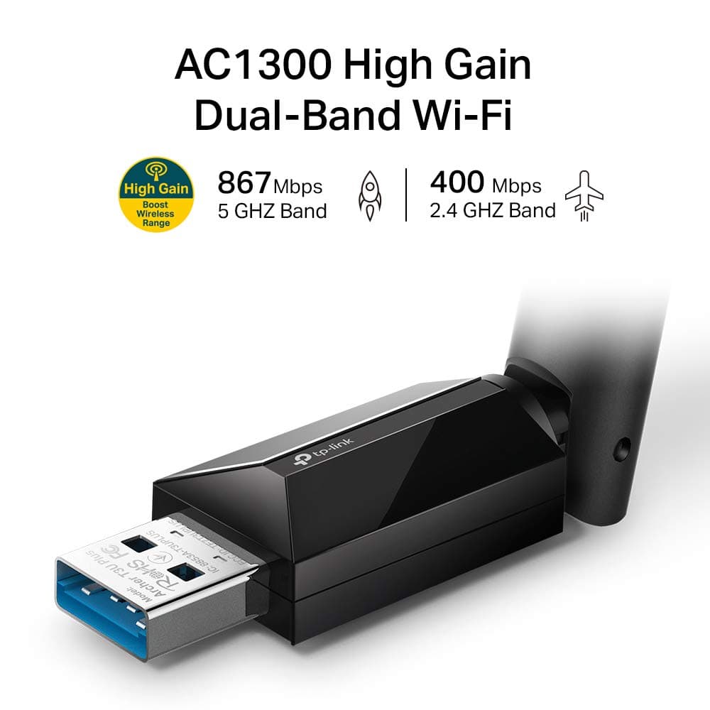 TP-Link Archer T3U Plus AC1300 USB WiFi Dongle Black, Dual Band 3.0 USB WiFi Dongle for PC, Two High-Gain Antennas Built in One, MU-MIMO, Windows 11/10/8.1/8/7XP, Mac OS, Easy Setup — view 2