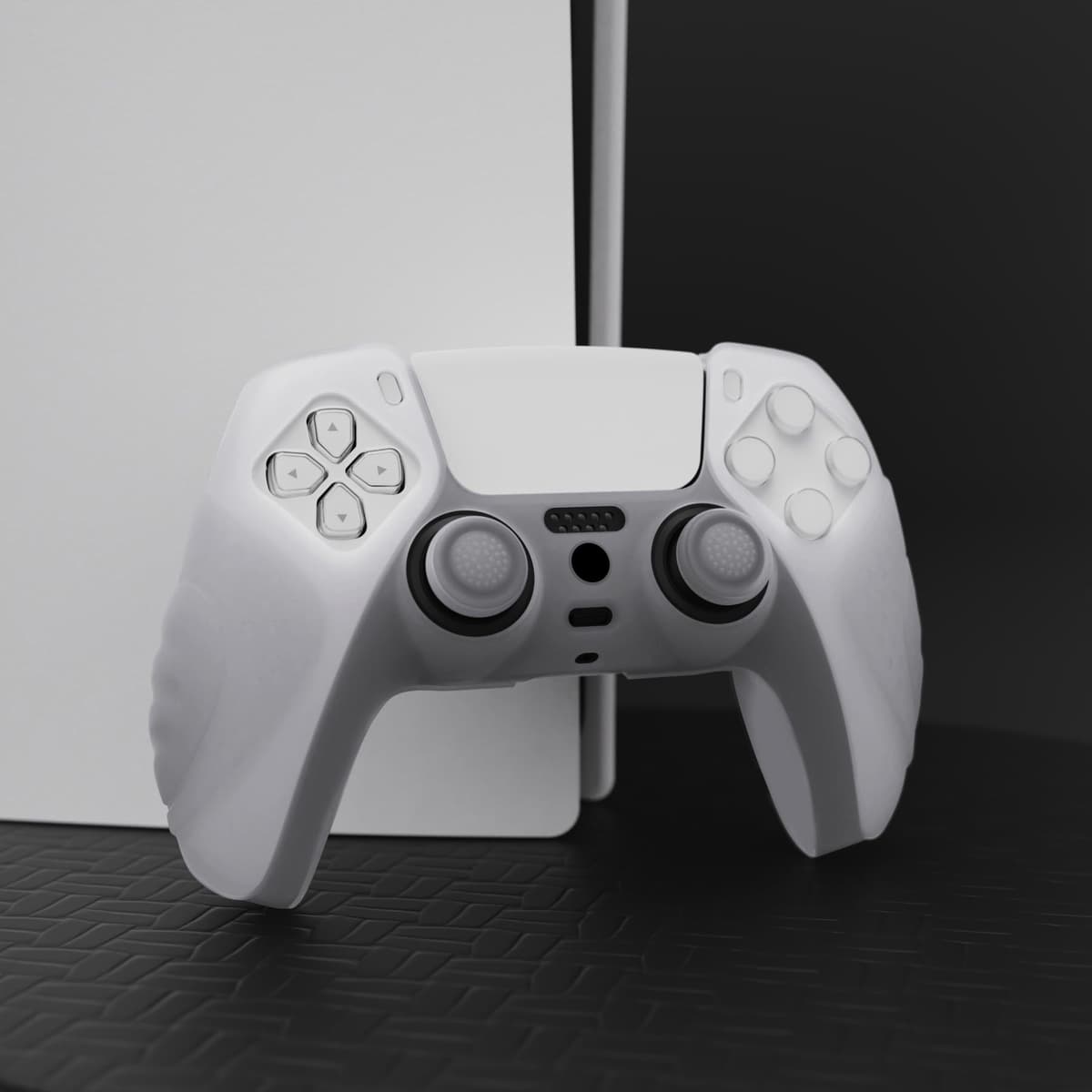 eXtremeRate PlayVital Guardian Edition Clear White Ergonomic Soft Anti-Slip Controller Silicone Case Cover for ps5, Rubber Protector Skins with Clear White Joystick Caps for ps5 Controller — view 3