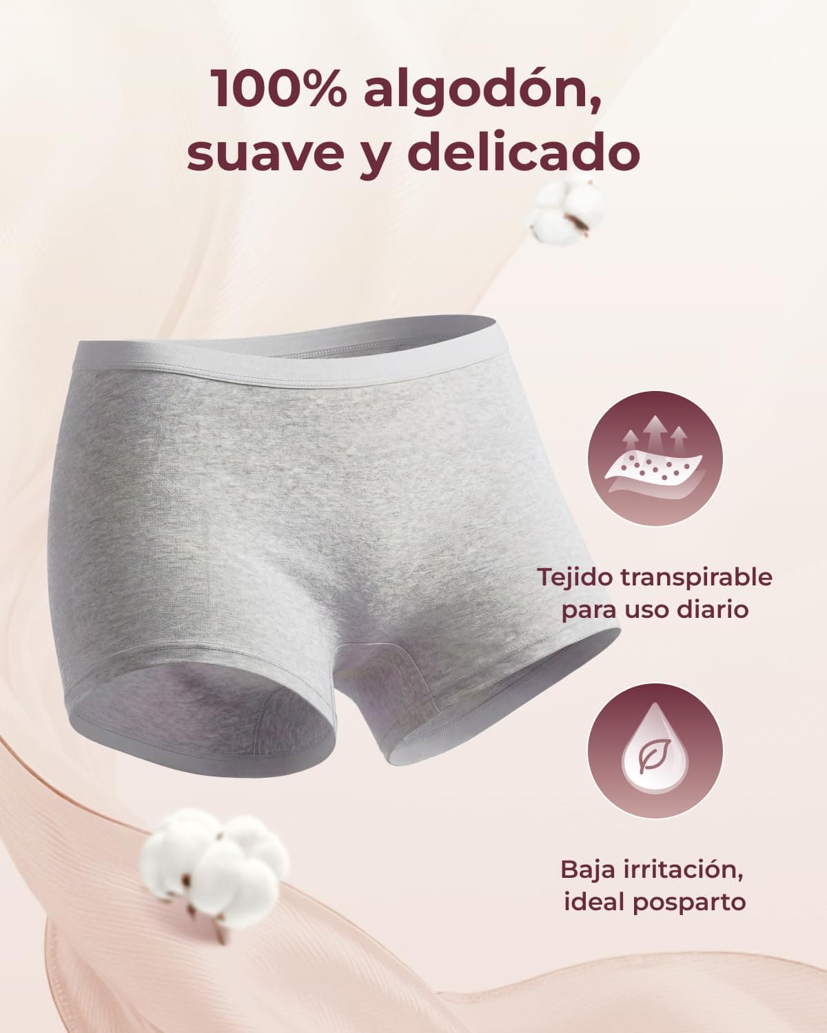 momcozy Bragas Desechables Postparto de algodón 100%, Pack de 7, Bragas Postparto para Mujer algodón Transpirables, de Talle Medio-Alto y con Refuerzo Ancho — view 3