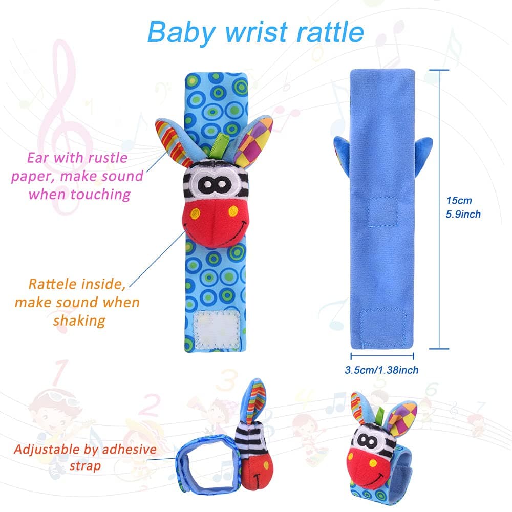 Sonajero Calcetines y Muñequeras para Bebé, Sonajero Toys con Buscador de Muñeca y Pie Juguetes de Animales Suaves y Bonitos para Recién Nacidos Niños Bebés (2 Pulseras y 2 Calcetines) — view 5