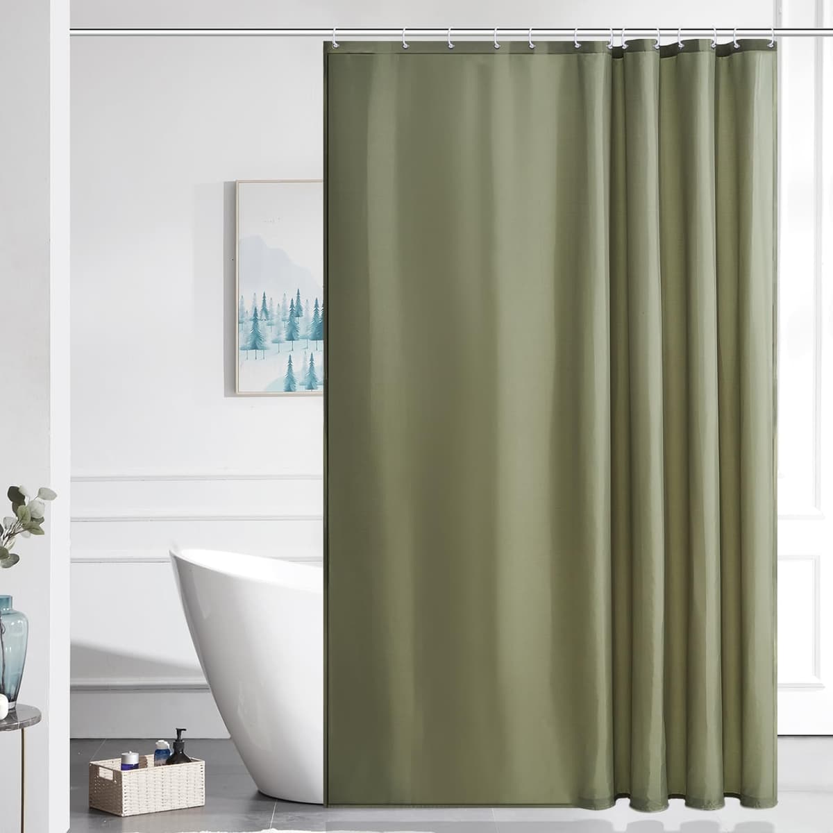 Furlinic Navy Shower Curtain Anti Mould Resistant Waterproof Bathroom Curtains Washable Polyester Fabric 90x180cm with Weight Tape for Bath Wet Room 35x72 Inch. — view 27