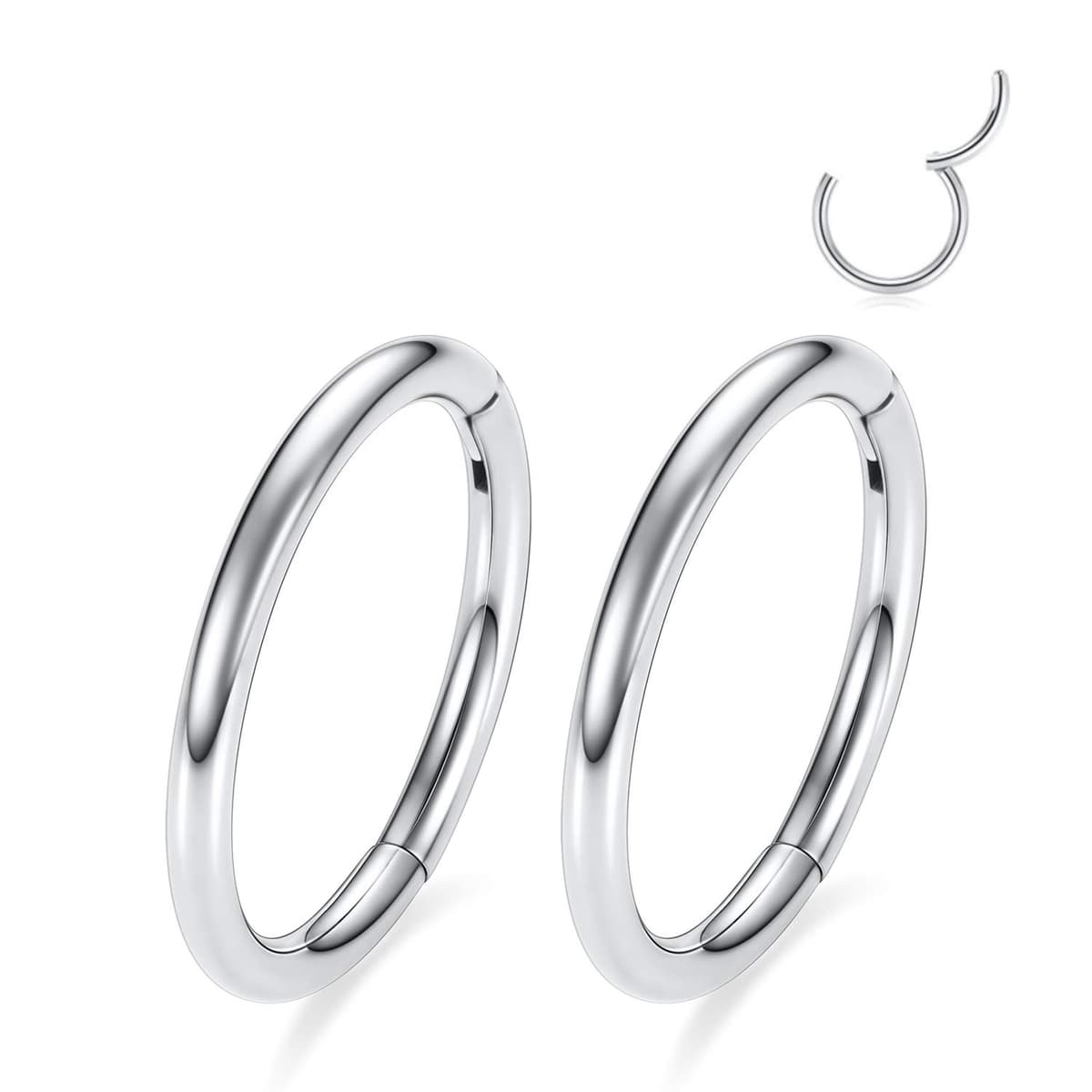 GAGABODY 2 Pcs Nose Rings 20G 18G 16G 14G 12G 10G 8G Surgical Steel Piercing Rings for Nose Septum Cartilage Helix Tragus Conch Rook Daith Lobe from 5mm to 16mm Seamless Hoop Unisex Hinged Earrings