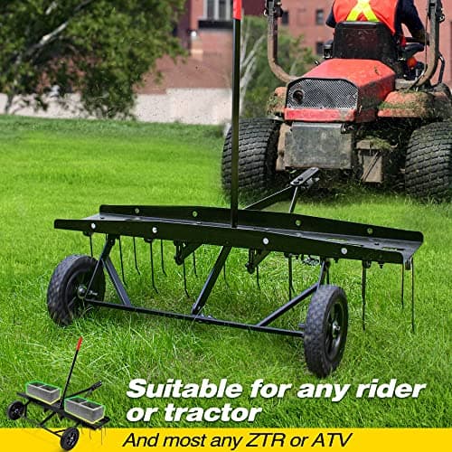 Suchtale 40inch Tow Behind Dethatcher with 20 Spring Steel Tines,Lawn Sweeper Garden Grass Tractor Rake Removes Thatch from Large Lawns, Riding Lawn Mower Attachments for Outdoor Yard Tools Lawn Care — view 4