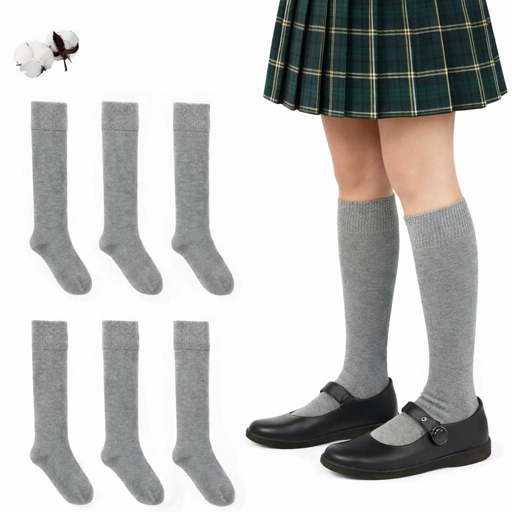 CYS Calcetines 6 Pares De Colegio Escolares Medias Largos Altos Algodón Hasta rodillas Lisos Para Niñas Niños Infantiles Uniformes Unisex — view 11