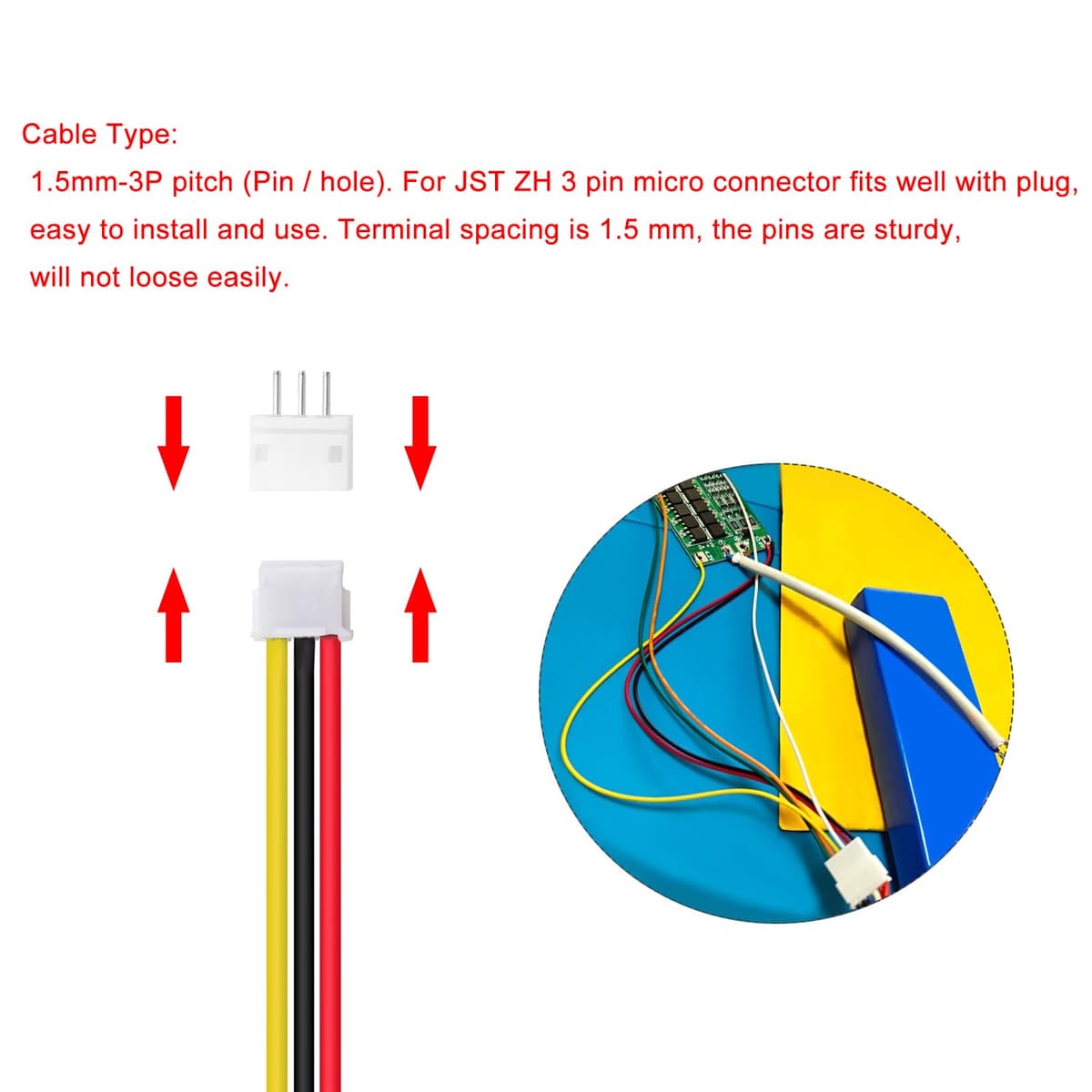 40 Juegos Conectores JST 1.5 ZH, Mini Micro JST ZH 3 Pin Conector Macho con Cable de 150mm 26AWG y Hembra — view 4