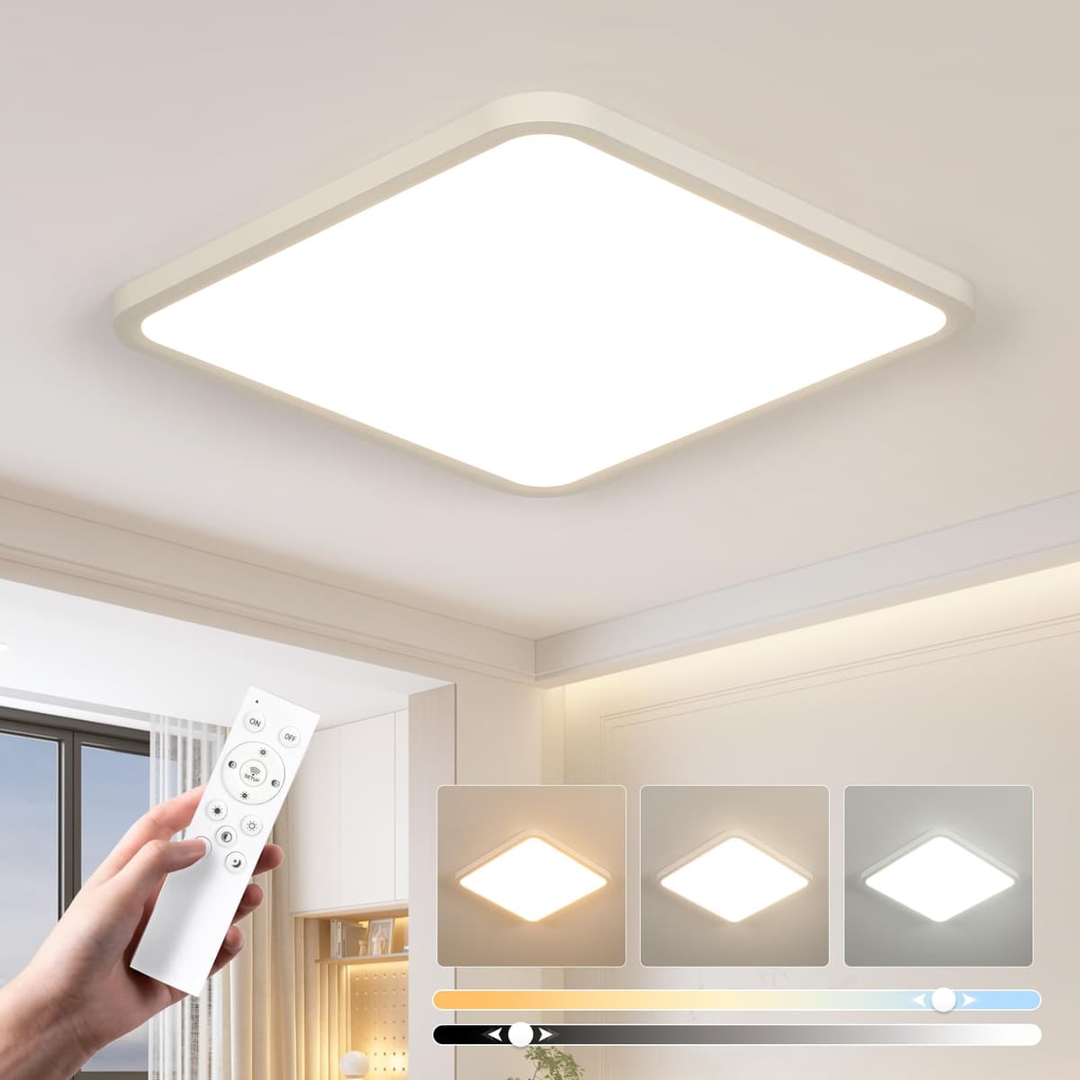 EASY EAGLE LED Lámpara de Techo 48W 4800LM Moderna Cuadrada Plafón Luz Led 6500K Lámpara Panel IP44 Impermeable para Baño Sala Dormitorio Cocina Oficina Comedor Ø30CM — view 33