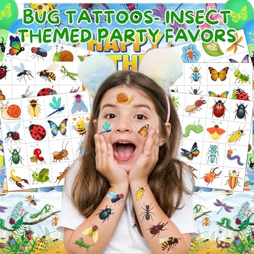 Bug Temporary Tattoos for Kids - 96 PCS Pre Cut Cute Insect Temporary Tattoo Stickers for Boys Girls, Ladybug Butterfly Bee Spider Birthday Party Decorations Favors Supplies Goodie Bag Fillers Gifts