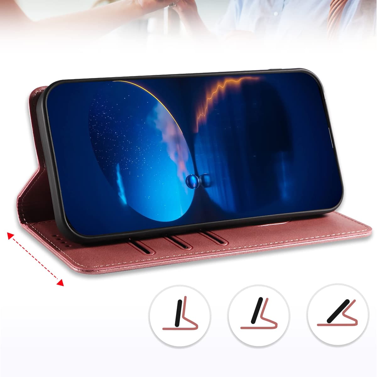 Case for OnePlus Nord 2 5G, Classic PU Leather Magnetic Wallet Case, Flip Folio Protective Phone Cover Compatible with OnePlus Nord 2 5G, Rose Gold — view 5