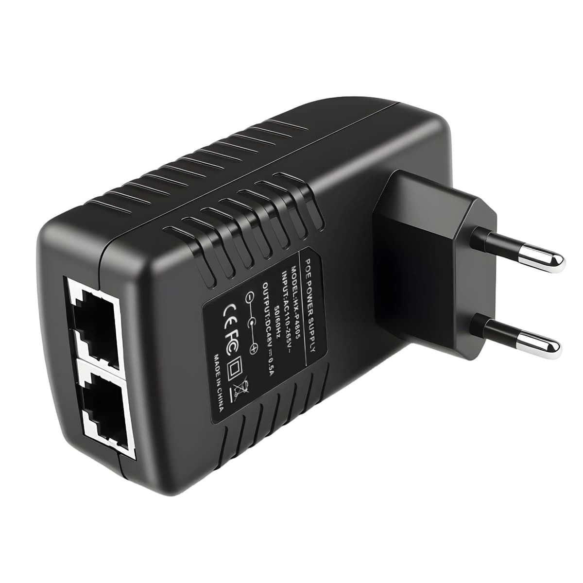 48V 0,5A Inyector PoE, 100 Mbps Adaptador Inyector PoE con Enchufe Europeo, Enchufe de Pared Adaptador Ethernet Plug and Play para Conmutador de Red, Cámara IP, WAP y Teléfonos VoIP