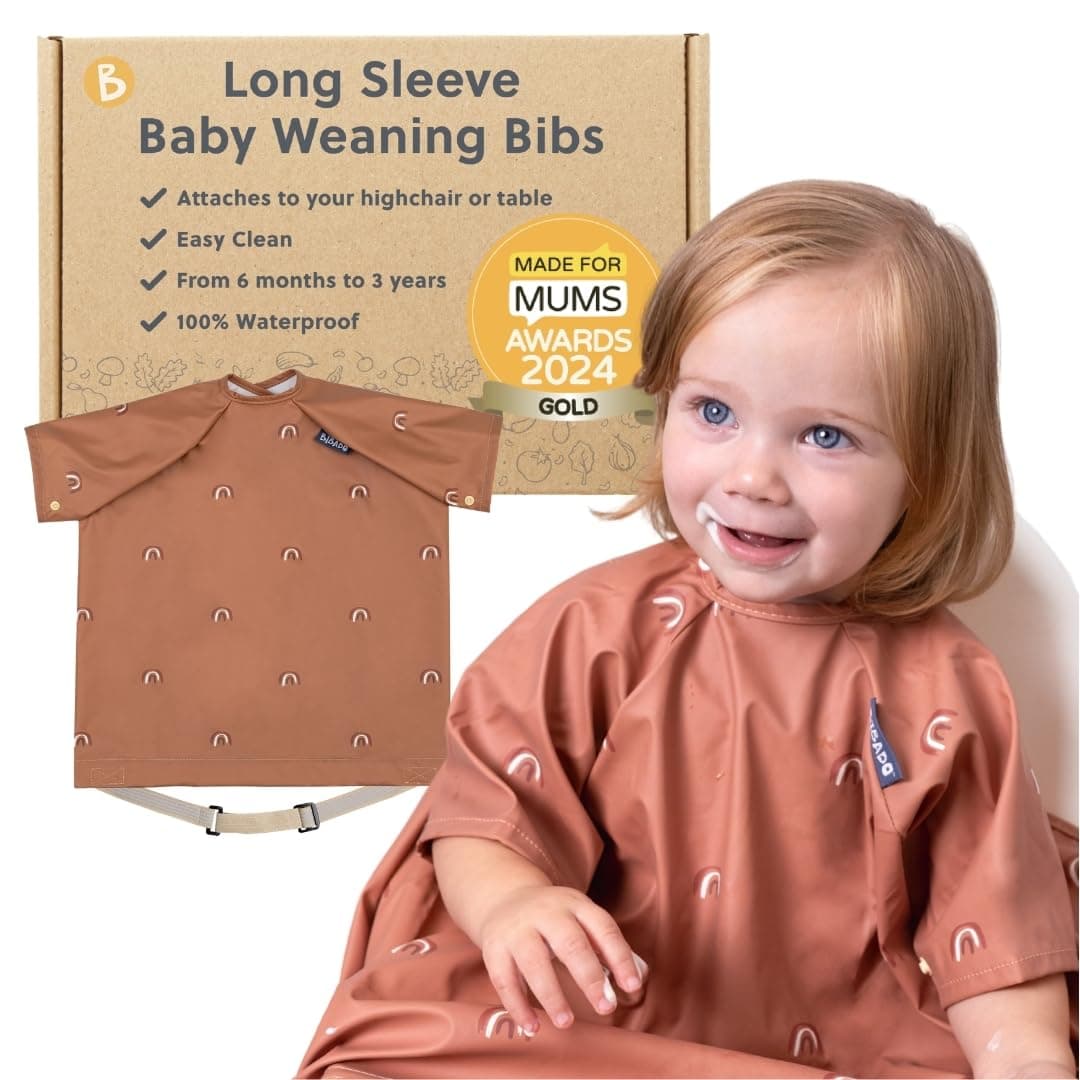 BIBaDO - Short Sleeve Baby Bibs - Babies & Toddlers 6-36 Months - Coverall Baby Weaning Bib - Easy Wipe Clean & Soft Fabric - Attach to Highchair & Tables - Waterproof - Machine Washable - Baby Gifts — view 8