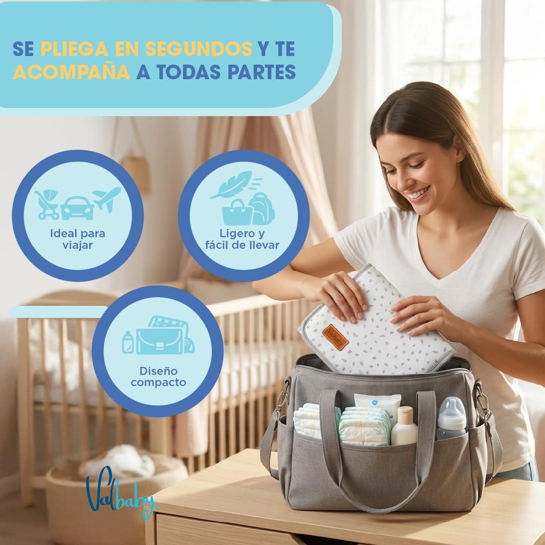 Cambiador Bebe Portatil Impermeable Plegable Acolchado Lavable de Hojas para Casa Fuera o Viaje Regalo Recien Nacido Cosas Accesorios Niño Niña Muda Fraldas para Pañales Changing Mat Baby Valbaby — view 3