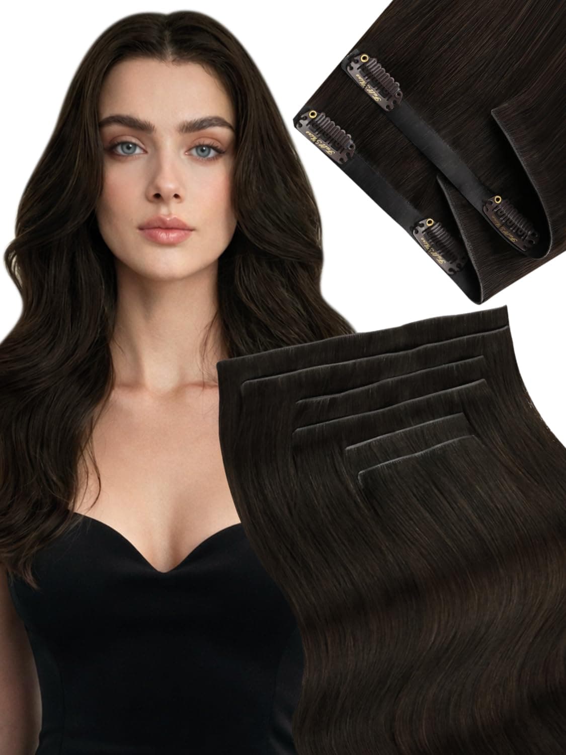 Fshine Clip in Hair Extensions Human Hair Copper Hair Extensions 18 Inch 120 g 7 pcs Color 330 Natural Straight Hair Extensions for Women Real Human Hair — view 45