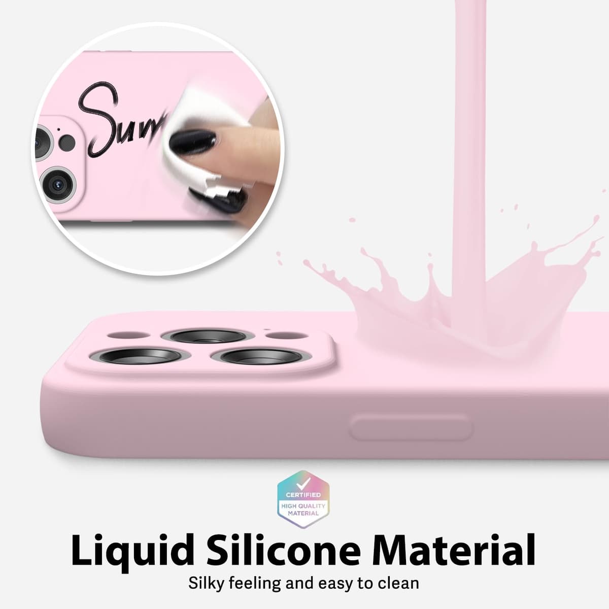 oakxco for iPhone 17 Pro Max Phone Case Liquid Silicone, Cute Thin Slim Grip Soft Rubber Gel for Women Men, Smooth Matte TPU Plain Solid Color Girly Simple Case with Camera Cover, Light Pink — view 1849