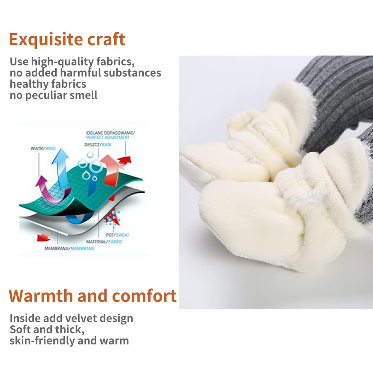 EDOTON Unisex Newborn Winter Boots Warm Stripe Bootie Non-Slip Sole Soft Stay On Ajustable Bootie Sock — view 2