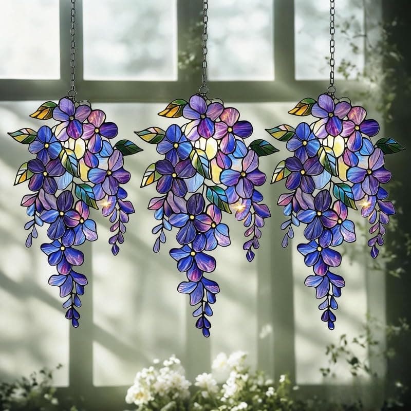 [2 Pack] Holographic Wisteria Acrylic Suncatcher, 5.91" x 5.91" Floral Window Decor with Rainbow Effect, Spring Garden Hanging Ornament for Mom & Home Decoration — view 2