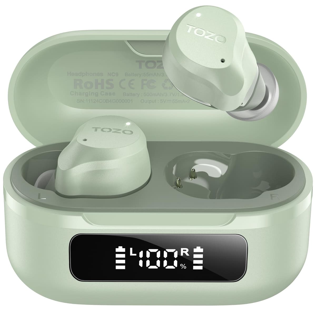 TOZO Hybrid Auriculares Inalámbricos Bluetooth 5.3 ANC Híbrida 6 Mics ENC, Reducción de Ruido 45dB, ORIGX 2.0 Acústico 32 EQs, 60H, Pantalla LED, USB Tipo C, IPX8, para Oficina y Commuting, Negro — view 11
