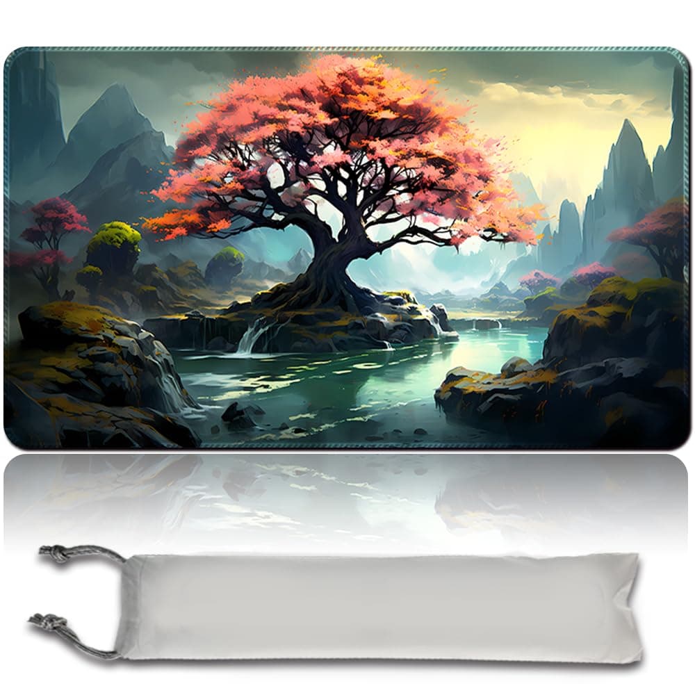 Juego de mesa MTG alfombrillas de juego + bolsa impermeable gratis, bordes biselados, superficie de goma lisa, MTG PlayMat with Zones(An Original Black Lotus Playmat) (Pink Tree