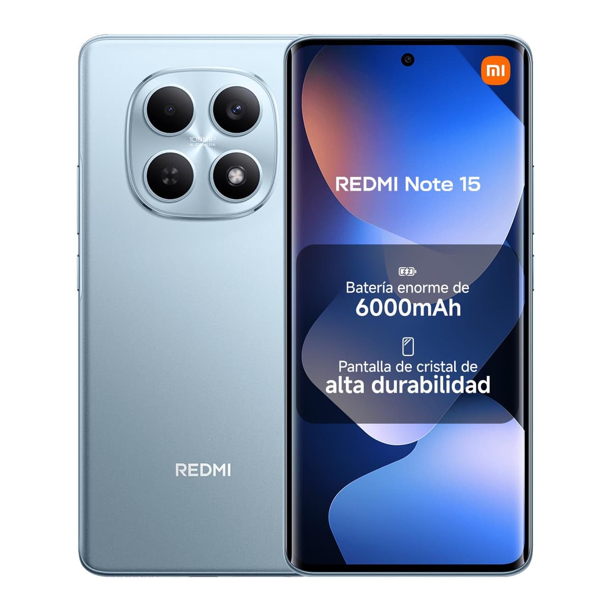 XIAOMI REDMI Note 15 - Smartphone de 8+256GB, Pantalla AMOLED FHD+ de 6,77", MediaTek Helio G100-Ultra, cámara de 108MP, batería de 6000 mAh, Cargador no Incluido, Azul Glaciar (Versión ES)