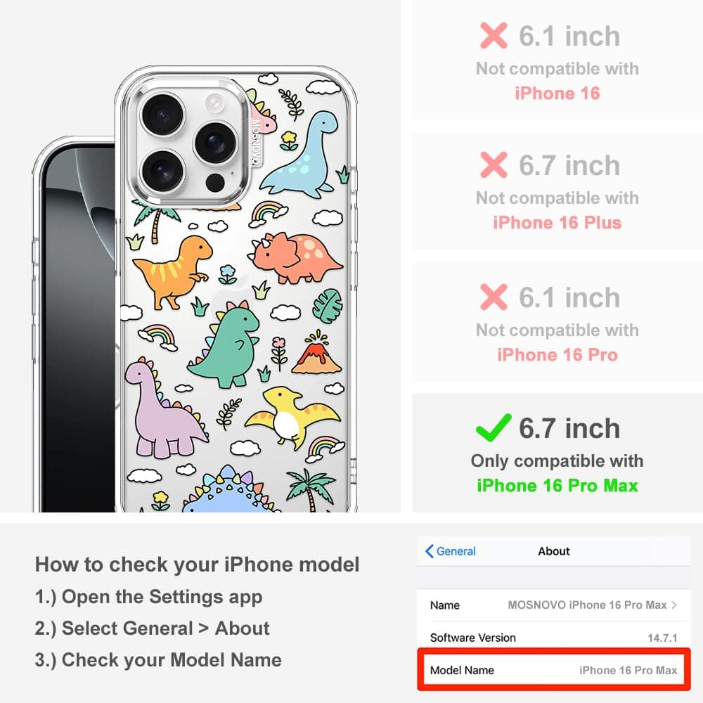 MOSNOVO Case for iPhone 16 Pro Max, [Buffertech 6.6ft Military-Grade Drop Protection] [Anti Peel Off Tech] Clear TPU Bumper Phone Case Cover Design - Dinosaur Land — view 2