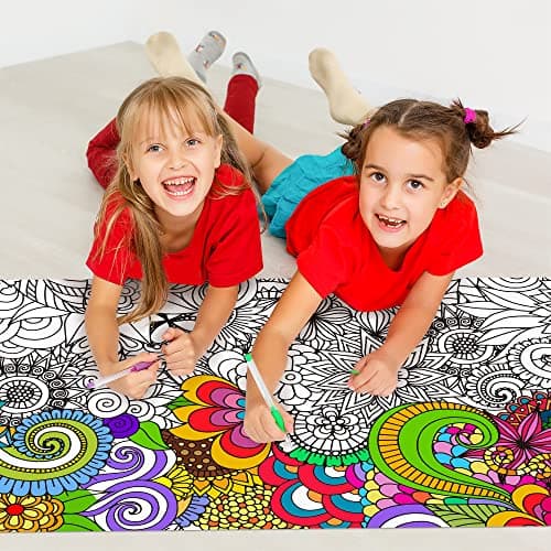 Dvbonike Jumbo Mandala Coloring Poster Giant Flower DIY Drawing Paper Art Blank Banner 55.1 x 23.6 Inch Color-in Table Cover Wall Decoration School Group Activities for Kids Arts Craft Party Suppiles — view 3