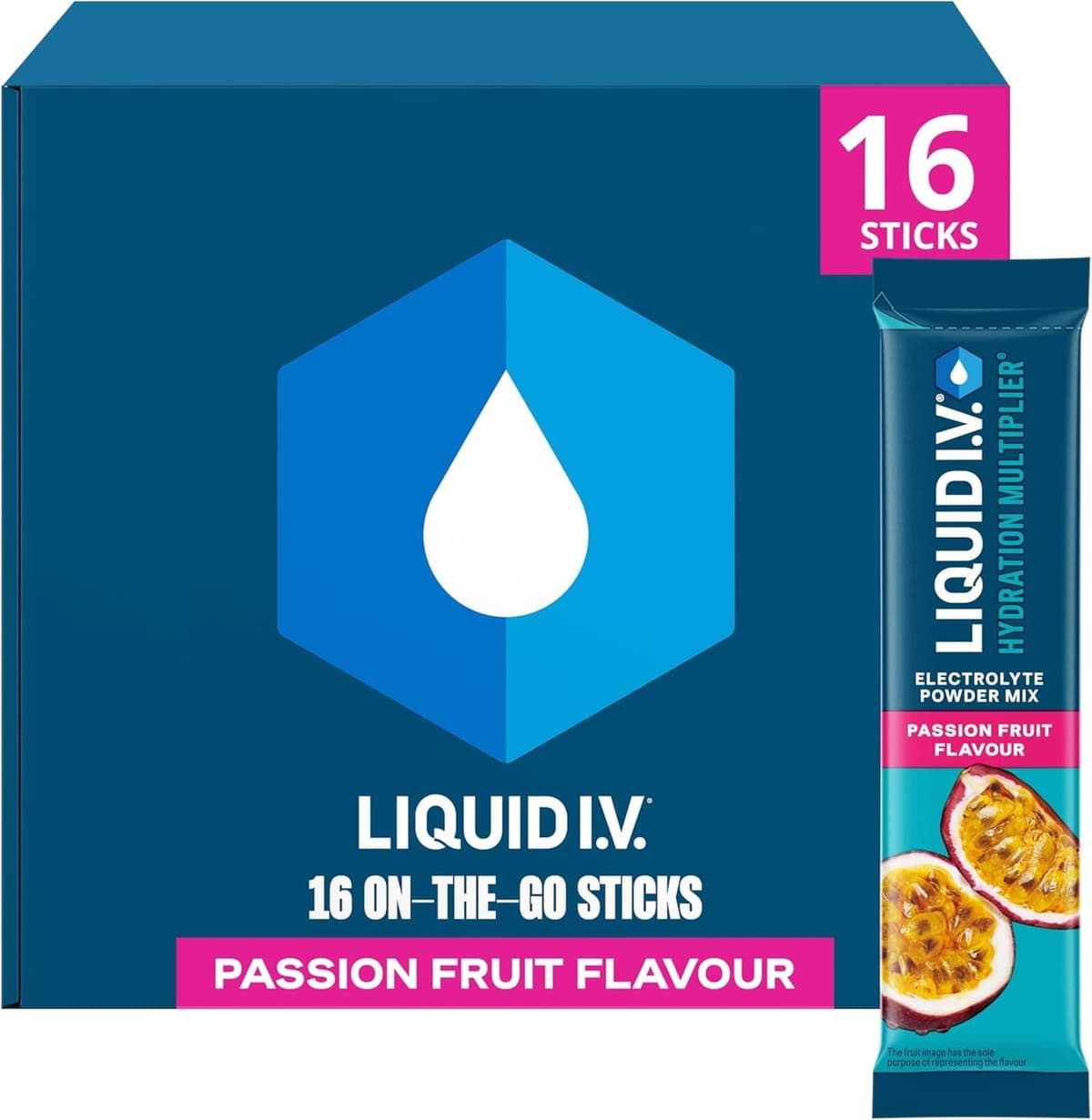 Liquid I.V. Hydration Multiplier Electrolyte Powder Mix, Passion Fruit Flavour, Electrolytes with 7 Vitamins & Minerals for Fast Hydration & Energy, Vegan and Gluten Free, 16 Sachet Sticks