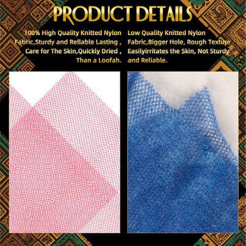 UJFQBH 3 Pieces African Bath Sponge African Net Long Net Bath Sponge Exfoliating Shower Body Scrubber Back Scrubber Skin Smoother,Great for Daily Use (Pink,Yellow,Purple) — view 3
