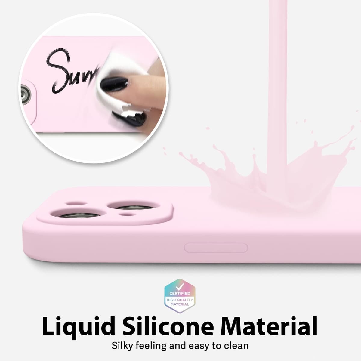 oakxco for iPhone 17 Pro Max Phone Case Liquid Silicone, Cute Thin Slim Grip Soft Rubber Gel for Women Men, Smooth Matte TPU Plain Solid Color Girly Simple Case with Camera Cover, Light Pink — view 1442
