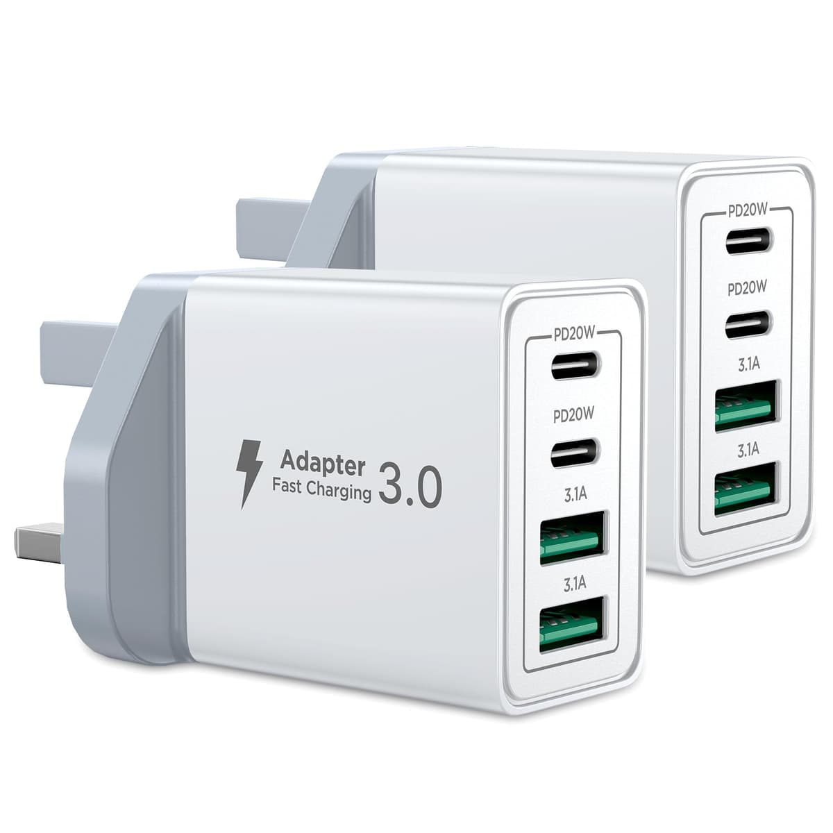 USB C Plug Fast Charge, 40W 4-Port Multi USB Charger Plug UK Dual Port PD Power Adapter +QC Wall plug Multiport Mains Type C Charging Plug for iPhone 17 16 15 14 13 12 11 Pro Max XS XR 8, Samsung, Pad — view 10