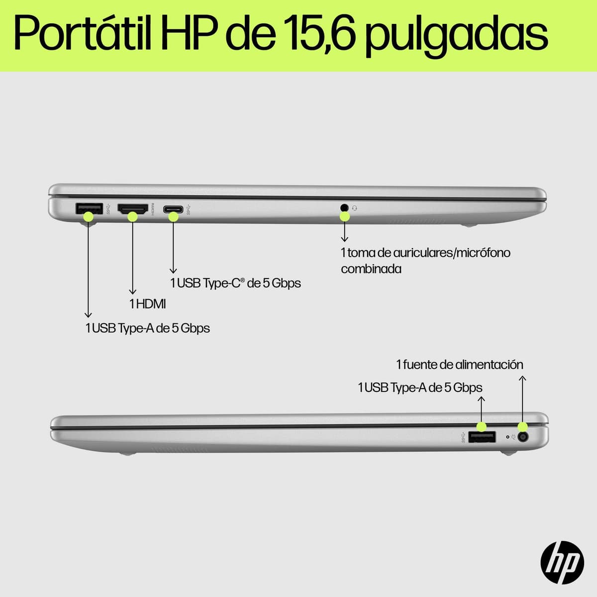 HP 15-fc0240ns - Ordenador portátil de 15.6" FHD (AMD Ryzen 7-7730U, 32 GB RAM, 1TB SSD, AMD Radeon Graphics, Sin Sistema operativo) Plata - Teclado QWERTY Español — view 3