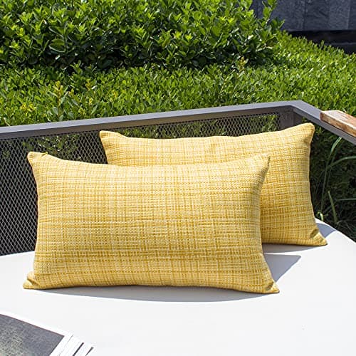 Kevin Textile Pack of 2 Decorative Outdoor Waterproof Throw Pillow Covers Lumbar Pillowcases Modern Cushion Cases for Patio Couch Bench 12 x 20 Inch Yellow — view 5