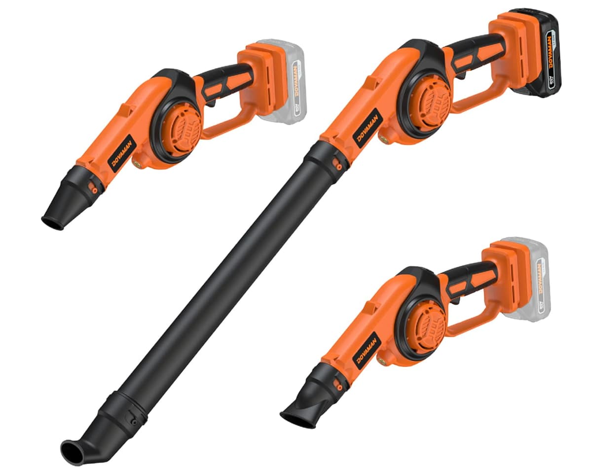 DOVAMAN 3-in-1 Leaf Blower with LE20 Battery, 180 mph Air Speed, 3 Speed, 800g Lightweight, 20V Battery with Fast Charger, LED Light, 3 Nozzles