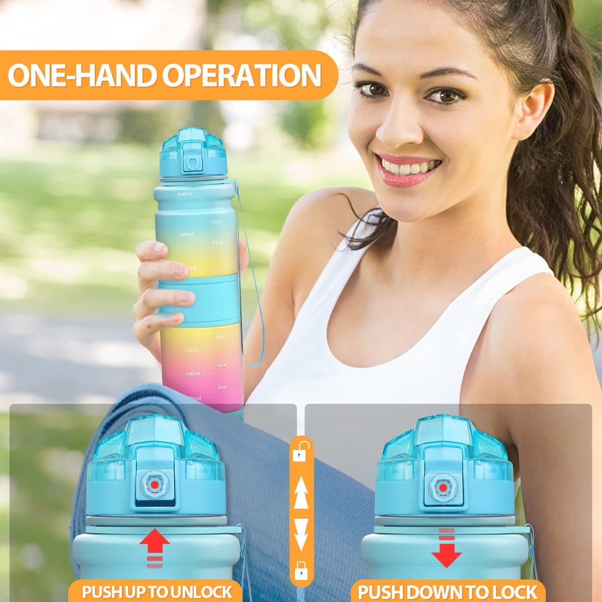 ZOUNICH Botella Agua Deporte Botellas Agua Niños sin BPA, Reutilizable Tritan Plástico Ecologica con Filtro, 400ml/500ml700ml/1l, Cantimploras para Gimnasio, Bicicleta, Colegio, Oficina, Viajes — view 3