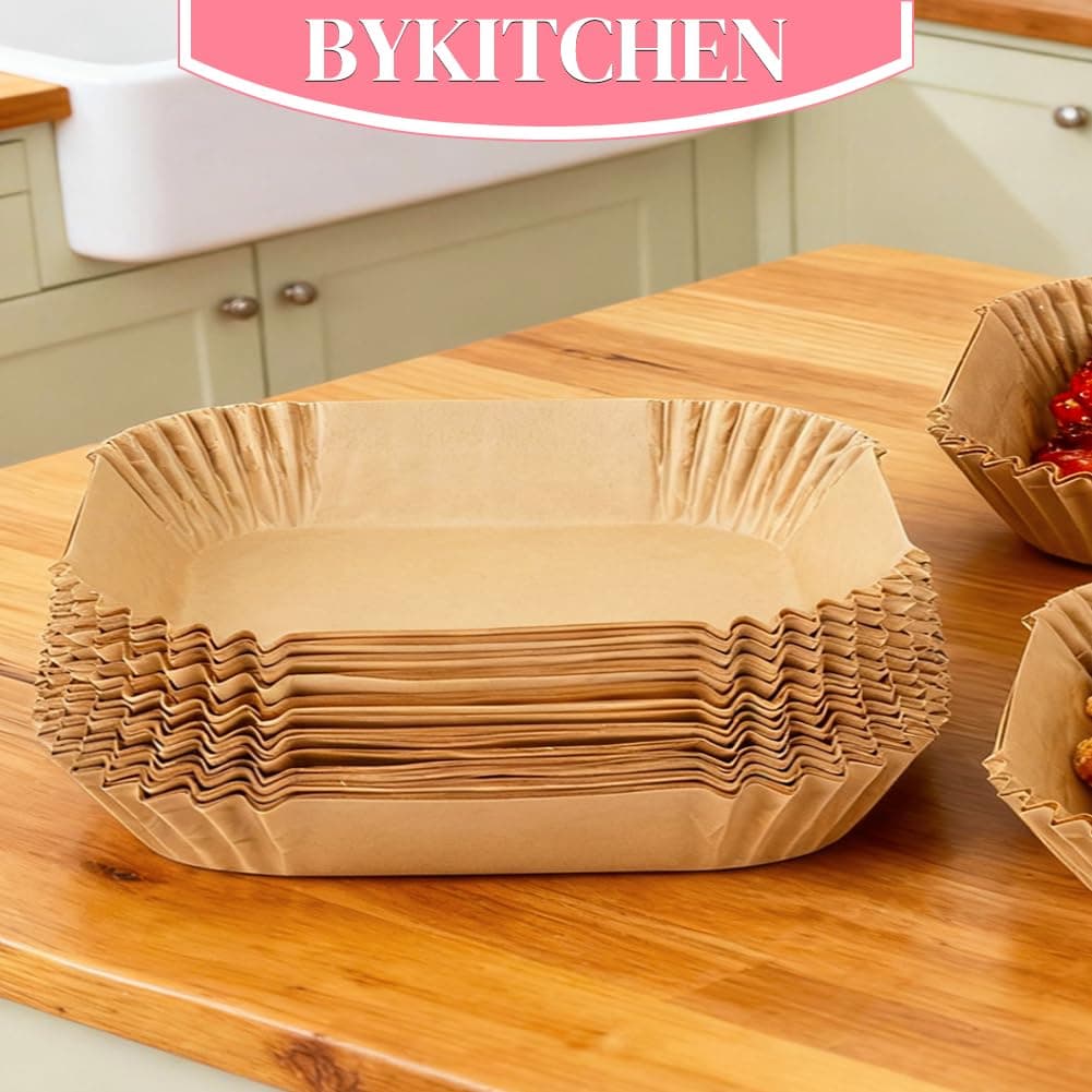 BYKITCHEN 100pcs Air Fryer Liners for Ninja Dual, Air Fryer AF300UK AF400UK Accessories, Disposable Parchment Paper Liner, Compatible with Ninja, Salter, Tower and Other Dual Zone Air Fryer — view 8