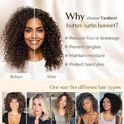 YANIBEST Satin Bonnet for Sleeping Women Double Layer Satin Lined Hair Bonnets with Tie Band Curly Natural Hair — view 2
